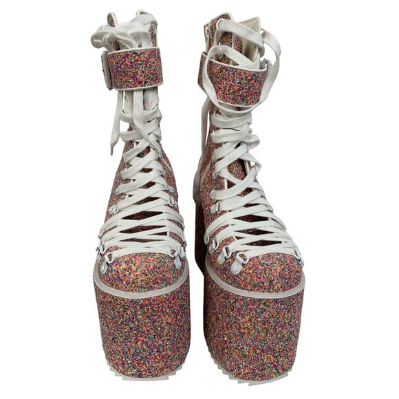 Rare Dolls Kill Club EXX Confetti Rainbow Platform Boots 8 C10523 Festival New - Picture 3 of 10